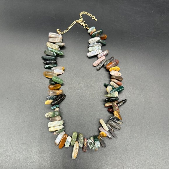 Natural Stone Beaded Necklace Adjustable Length Multi Color Southwestern Boho - Picture 4 of 6